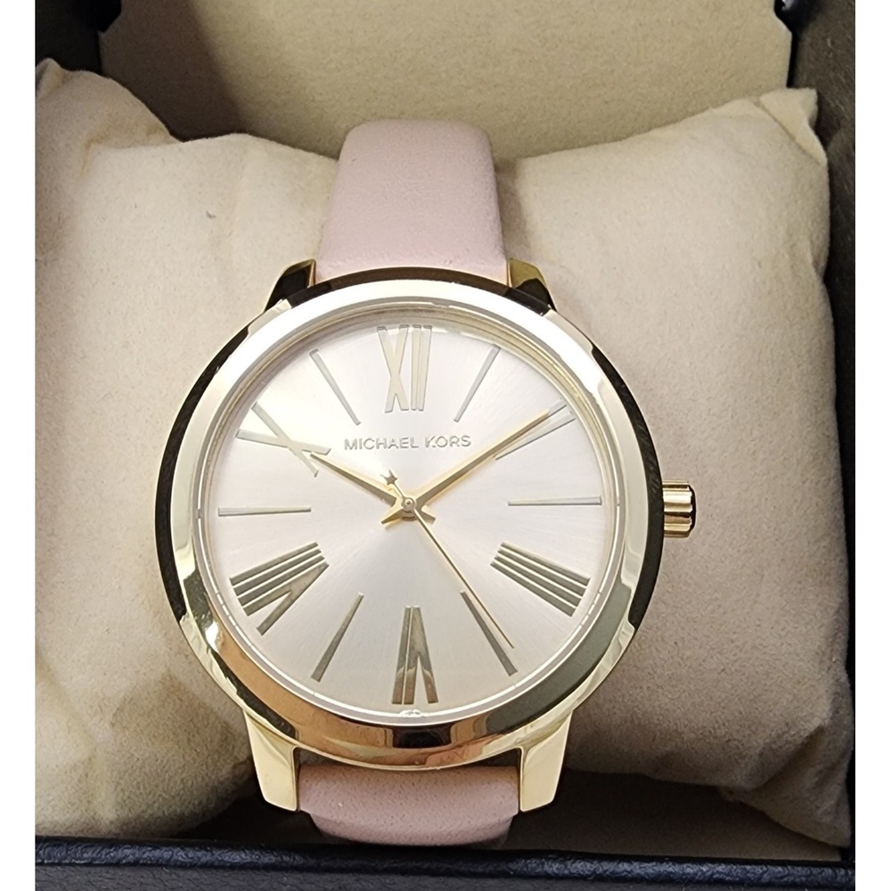 Michael Kors MK-2558 Slim Gold Tone Pink Leather Strap Ladies Watch 38mm